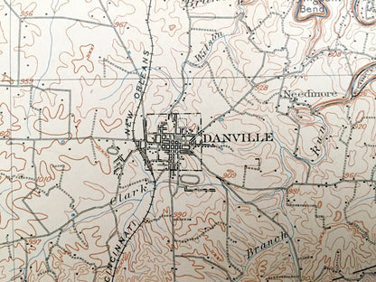 Antique Harrodsburg, Kentucky 1905 US Geological Survey Topographic Map – Mercer County, Bulgin, Cornishville, Shelby, Stanford, Perryville