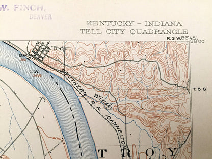 Antique Tell City, Indiana 1903 US Geological Survey Topographic Map – Perry County, Troy, Huff, Knottsville, Scythia Lewisport Grandview IN