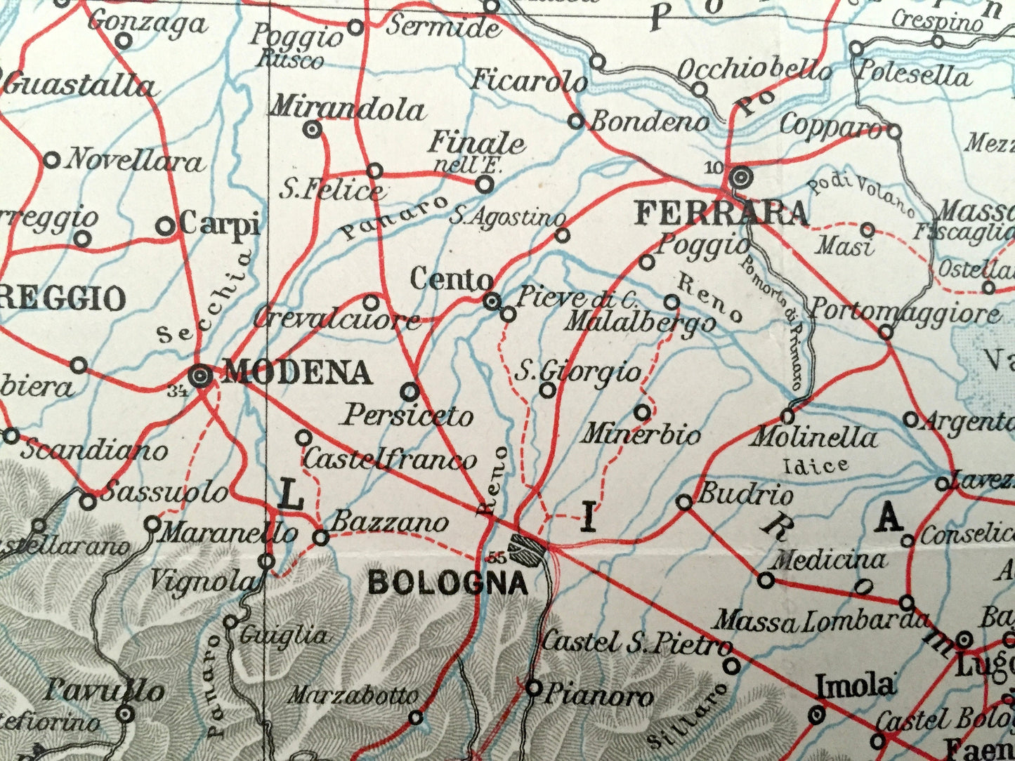 Antique 1937 Northern Italy Map from Muirhead's Blue Guides & Baedekers – Tuscany, Florence, Venice, Pisa, Milan, Bologna, Milan, Turin