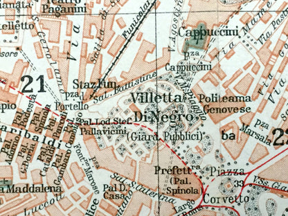 Antique 1937 Genoa, Italy Map from Muirhead's Blue Guides & Baedekers – Genova, Liguria, Carignano, Castelletto, Molo, Oregina, Ferrari