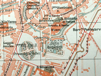 Antique 1937 Padua, Italy Map from Muirhead's Blue Guides & Baedekers – Padova, Veneto Region, Riviera Mussato, Scrovegni Chapel, Santa Rita