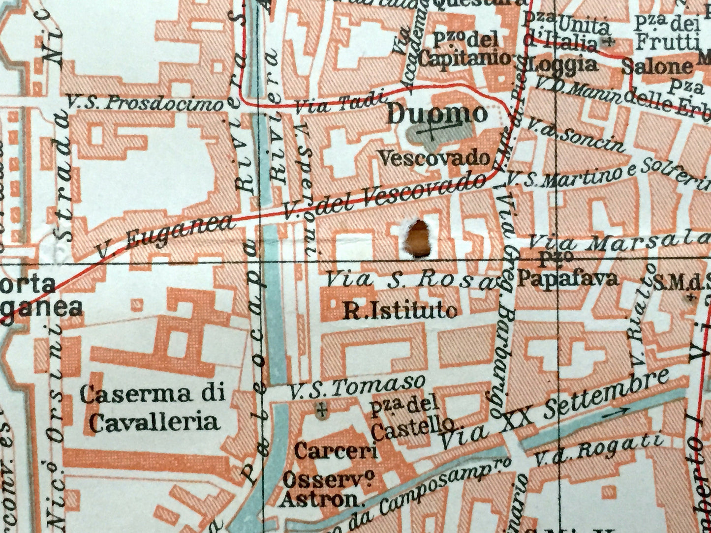 Antique 1937 Padua, Italy Map from Muirhead's Blue Guides & Baedekers – Padova, Veneto Region, Riviera Mussato, Scrovegni Chapel, Santa Rita