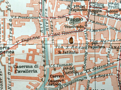 Antique 1937 Padua, Italy Map from Muirhead's Blue Guides & Baedekers – Padova, Veneto Region, Riviera Mussato, Scrovegni Chapel, Santa Rita