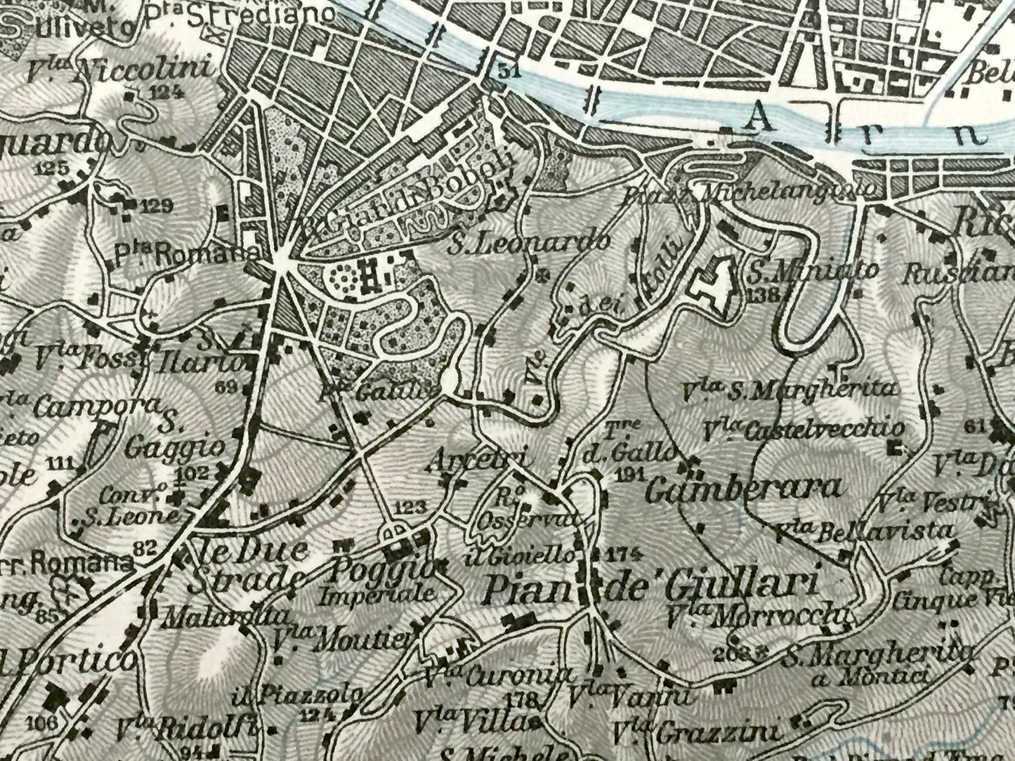 Antique 1937 Florence, Italy Map from Muirhead's Blue Guides & Baedekers – Firenze, Tuscany, Arno, Ponte Vecchio, Uffizi, Fiesole, Sesto