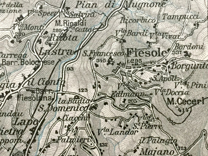 Antique 1937 Florence, Italy Map from Muirhead's Blue Guides & Baedekers – Firenze, Tuscany, Arno, Ponte Vecchio, Uffizi, Fiesole, Sesto