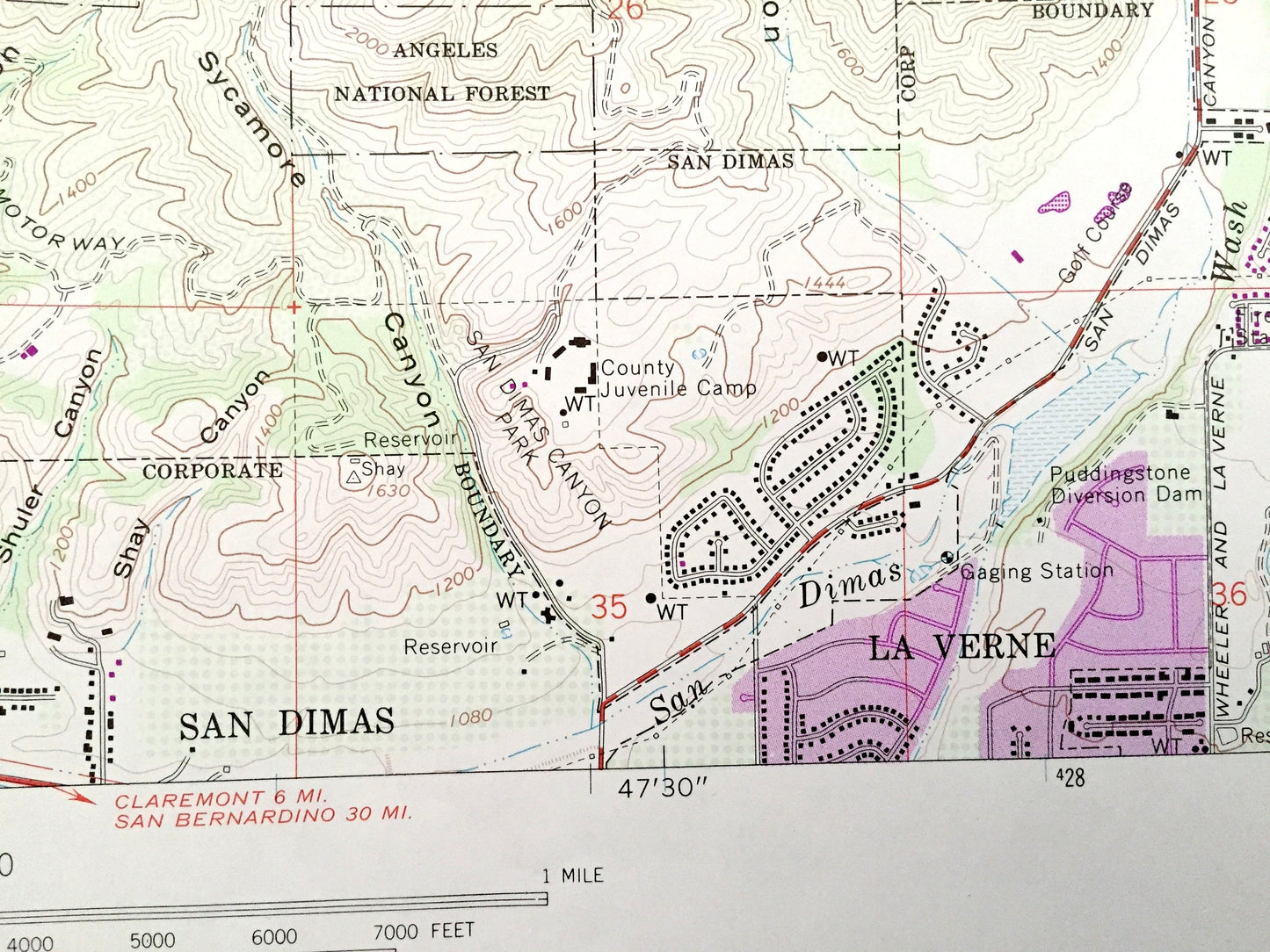 Antique Glendora, California 1966 US Geological Survey Topographic Map – Los Angeles, La Verne, San Dimas Tanbark Flats San Gabriel River NY