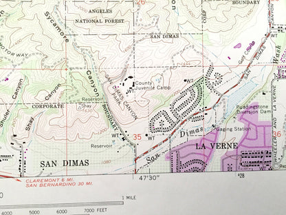 Antique Glendora, California 1966 US Geological Survey Topographic Map – Los Angeles, La Verne, San Dimas Tanbark Flats San Gabriel River NY