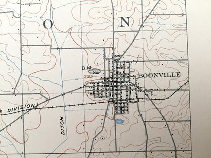 Antique Boonville, Indiana 1902 US Geological Survey Topographic Map – Pike, Warrick, Gibson & Vanderburg County, Lynnville, Elberfeld, IN