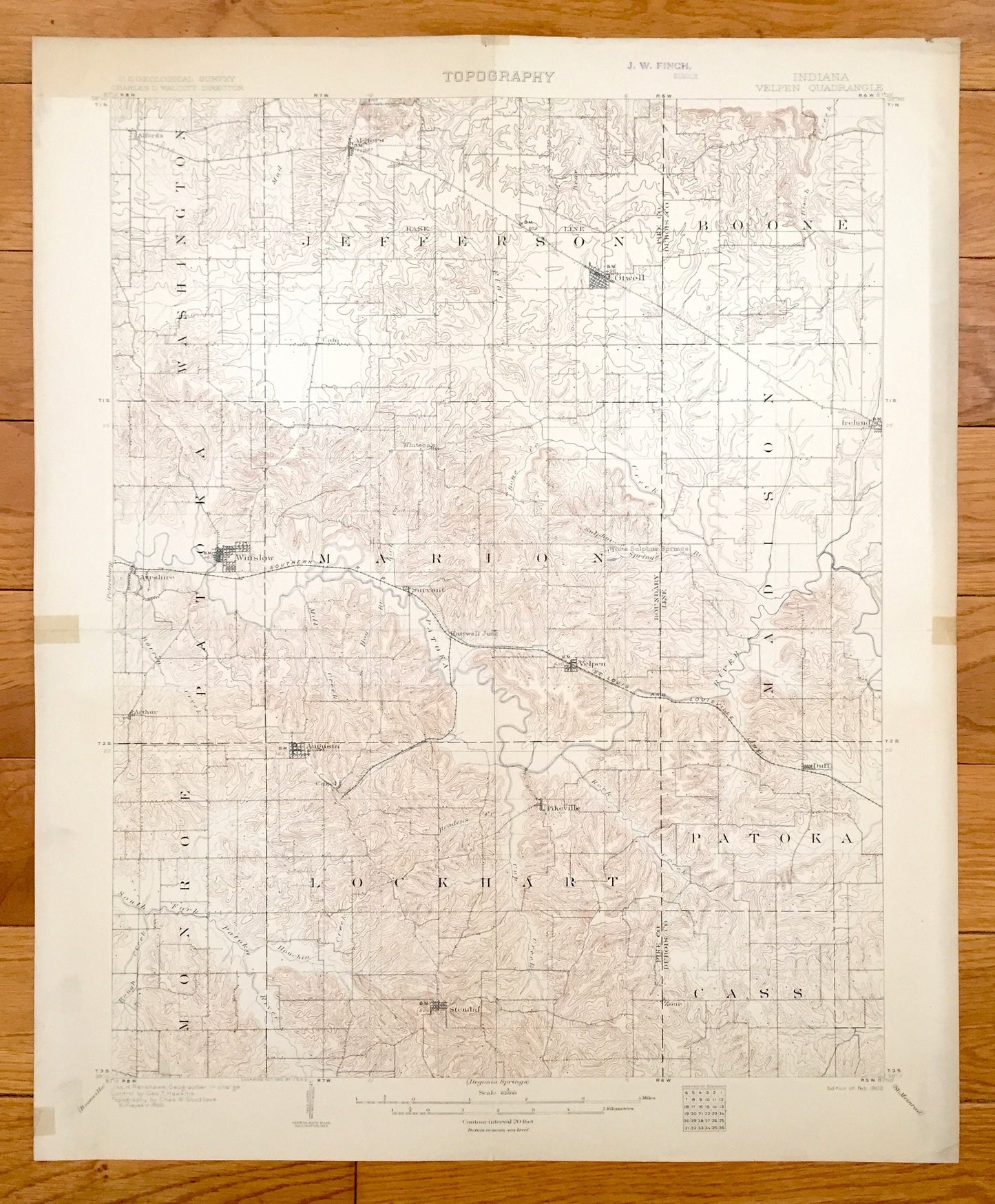 Antique Velpen, Indiana 1903 US Geological Survey Topographic Map – Pike and Dubois County, Pikeville, Augusta, Otwell, Winslow, Ireland, IN