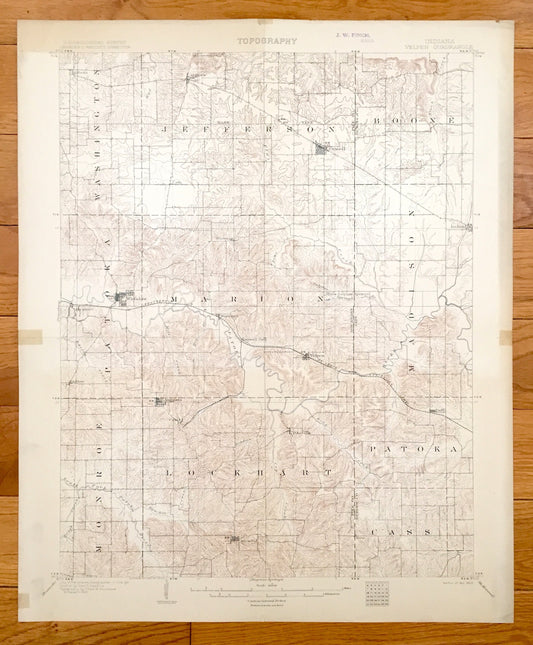 Antique Velpen, Indiana 1903 US Geological Survey Topographic Map – Pike and Dubois County, Pikeville, Augusta, Otwell, Winslow, Ireland, IN