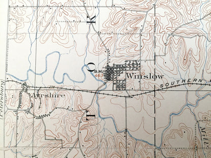 Antique Velpen, Indiana 1903 US Geological Survey Topographic Map – Pike and Dubois County, Pikeville, Augusta, Otwell, Winslow, Ireland, IN