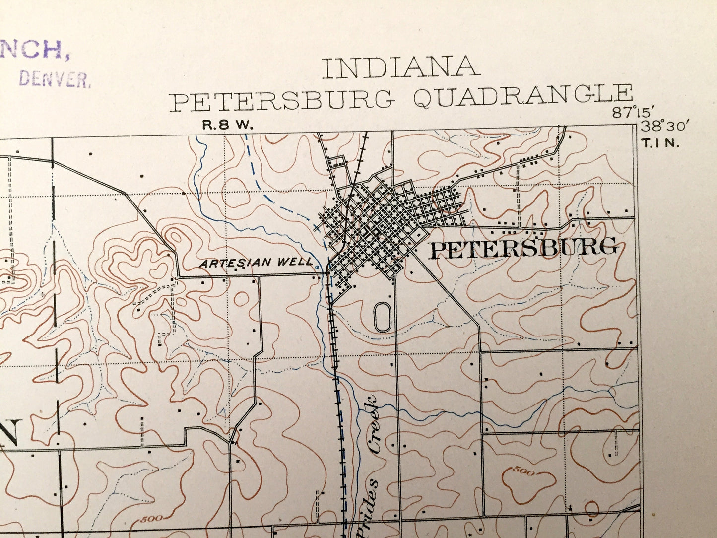 Antique Petersburg, Indiana 1903 US Geological Survey Topographic Map – Pike, Gibson and Knox County, Oakland City, Francisco, Glezen, IN
