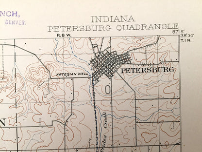 Antique Petersburg, Indiana 1903 US Geological Survey Topographic Map – Pike, Gibson and Knox County, Oakland City, Francisco, Glezen, IN