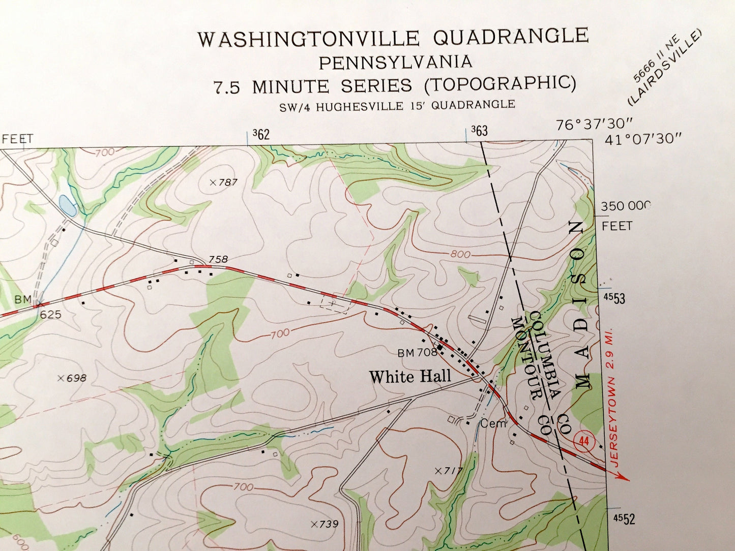 Antique Washingtonville, Pennsylvania 1969 US Geological Survey Topographic Map – Montour, Northumberland, Columbia County, Anthony, Derry