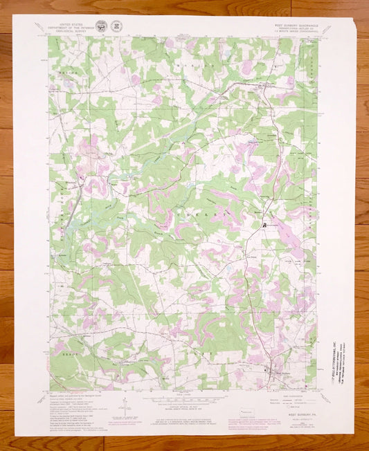 Antique West Sunbury, Pennsylvania 1963 US Geological Survey Topographic Map – Butler County, Mercer, Marion, Cherry, Clay, Brady, Venango