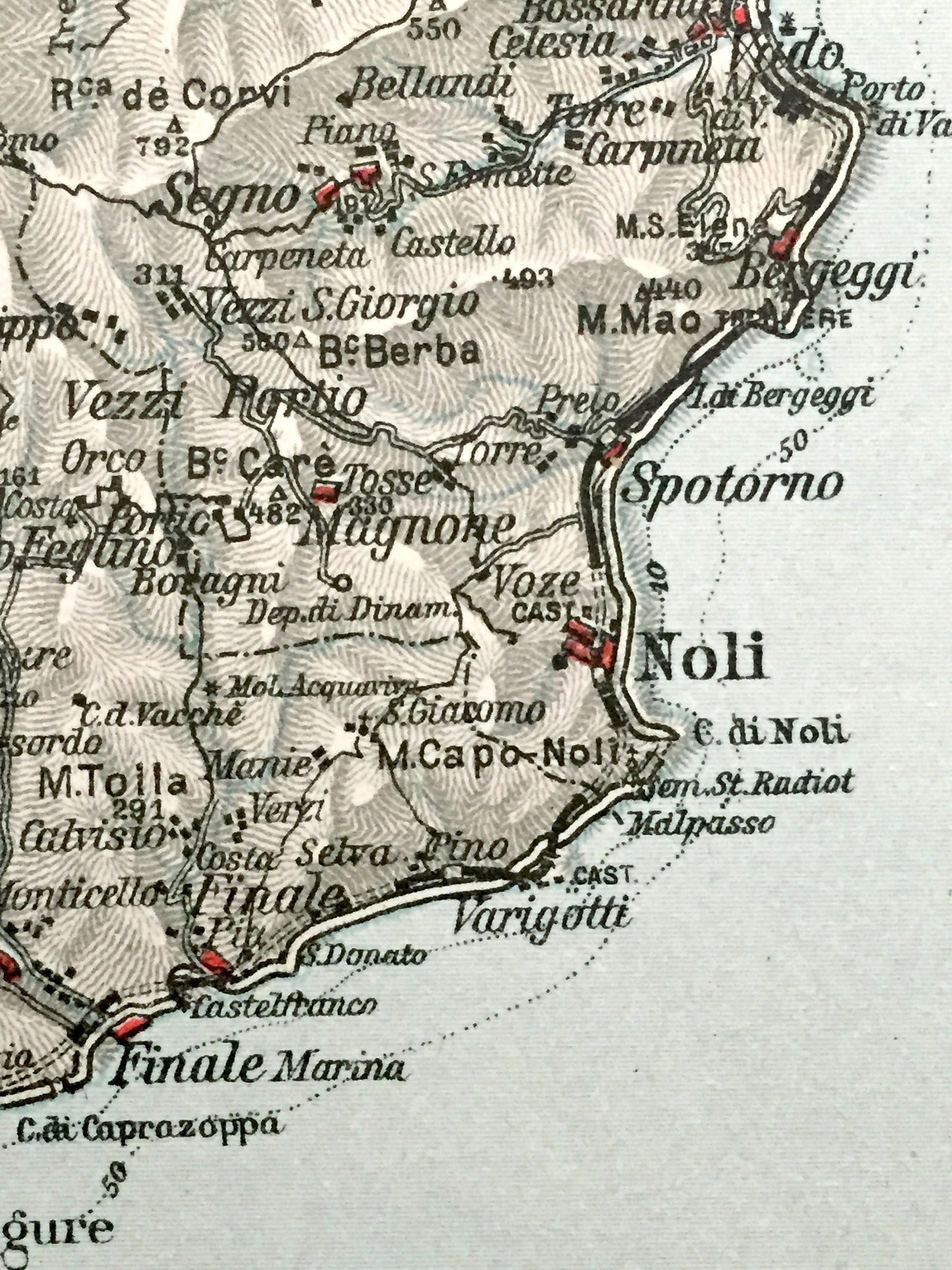 Antique 1937 Savona, Italy Map from Muirhead's Blue Guides & Baedekers – Liguria, Albenga, Noli, Loana, Finale, Calizzano, Spotorno