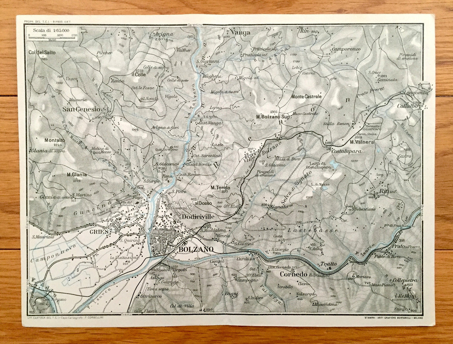 Antique 1937 Bolzano, Italy Map from Muirhead's Blue Guides & Baedekers – South Tyrol, Gries, Dodieiville, Cornedo, Vanga, Bozen, Quirino