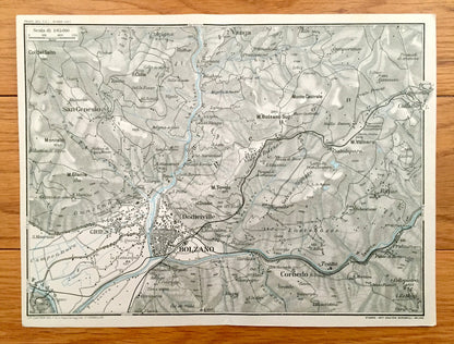 Antique 1937 Bolzano, Italy Map from Muirhead's Blue Guides & Baedekers – South Tyrol, Gries, Dodieiville, Cornedo, Vanga, Bozen, Quirino