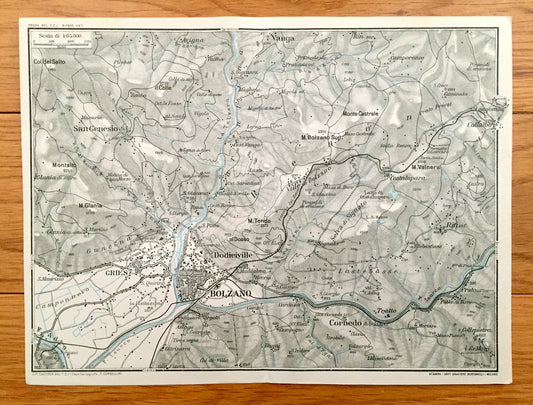 Antique 1937 Bolzano, Italy Map from Muirhead's Blue Guides & Baedekers – South Tyrol, Gries, Dodieiville, Cornedo, Vanga, Bozen, Quirino