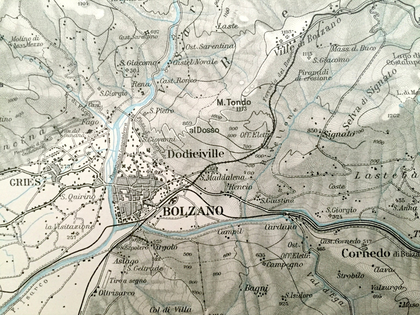 Antique 1937 Bolzano, Italy Map from Muirhead's Blue Guides & Baedekers – South Tyrol, Gries, Dodieiville, Cornedo, Vanga, Bozen, Quirino