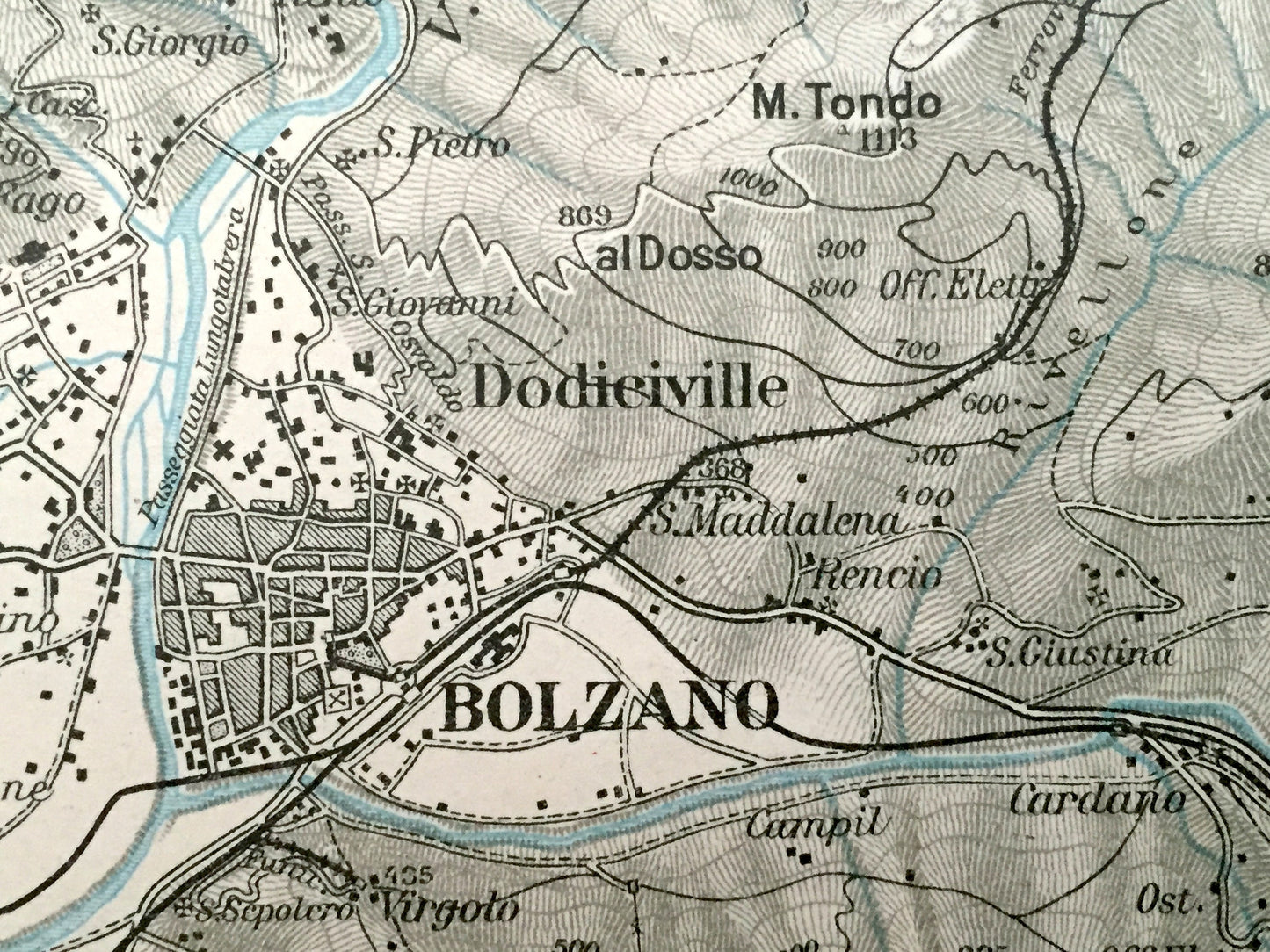 Antique 1937 Bolzano, Italy Map from Muirhead's Blue Guides & Baedekers – South Tyrol, Gries, Dodieiville, Cornedo, Vanga, Bozen, Quirino
