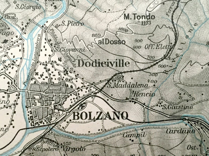 Antique 1937 Bolzano, Italy Map from Muirhead's Blue Guides & Baedekers – South Tyrol, Gries, Dodieiville, Cornedo, Vanga, Bozen, Quirino