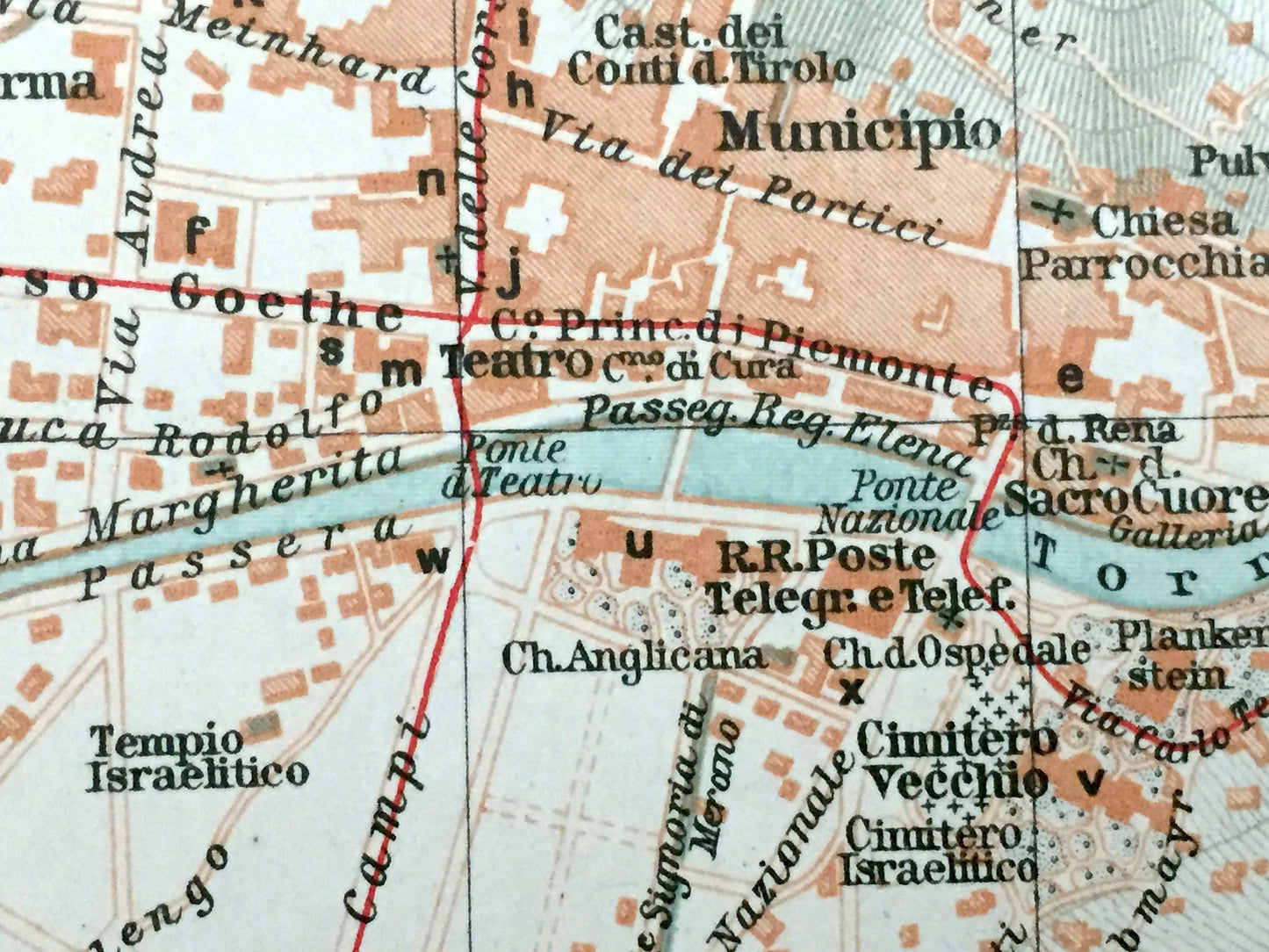 Antique 1937 Merano, Italy Map from Muirhead's Blue Guides & Baedekers – South Tyrol, Alps, Trauttmansdorff Castle, Sissi's Path, Ifinger