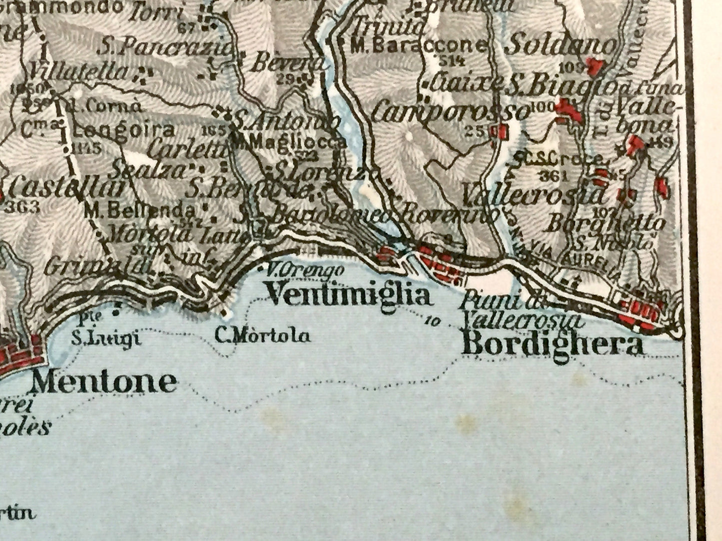 Antique 1937 Nice, France Map from Muirhead's Blue Guides & Baedekers – Monaco, Nizza, Bordighera, Italy, Imperai, French Riviera