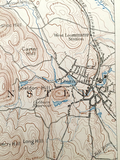 Antique Fitchburg, Massachusetts 1893 US Geological Survey Topographic Map – Ashby, Leominster & Rindge, New Ipswich, New Hampshire, ME NH