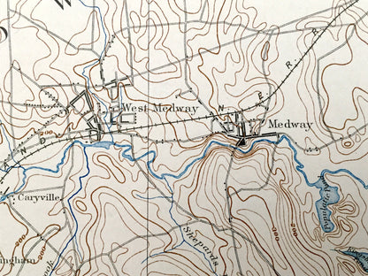 Antique  Franklin, Massachusetts 1893 US Geological Survey Topographic Map – Foxborough, Wrentham, Medfield, Hopkinton, Ashland, Walpole, MA