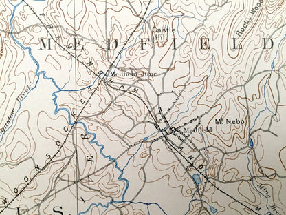 Antique  Franklin, Massachusetts 1893 US Geological Survey Topographic Map – Foxborough, Wrentham, Medfield, Hopkinton, Ashland, Walpole, MA