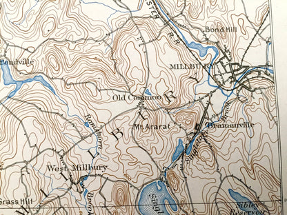 Antique Webster, Massachusetts 1892 US Geological Survey Topographic Map – Charlton, Oxford, Auburn, Millbury, Sutton, Dudley, Spencer, MA