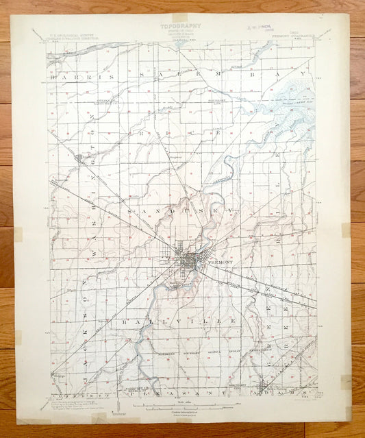 Antique Fremont, Ohio 1903 US Geological Survey Topographic Map – Sandusky County, Harris, Salem, Ballville, Green Creek, Erlin, Washington