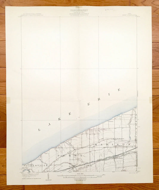 Antique Perry, Ohio 1905 US Geological Survey Topographic Map – Lake County, Painesville, Redbird, Harpersfield, Geneva, Unionville, Madison