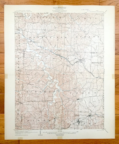 Antique Flushing, Ohio 1905 US Geological Survey Topographic Map – Belmont County, Cadiz, Londonderry, Wheeling, Oxford, Holloway, Oakgrove