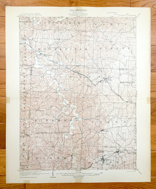 Antique Flushing, Ohio 1905 US Geological Survey Topographic Map – Belmont County, Cadiz, Londonderry, Wheeling, Oxford, Holloway, Oakgrove