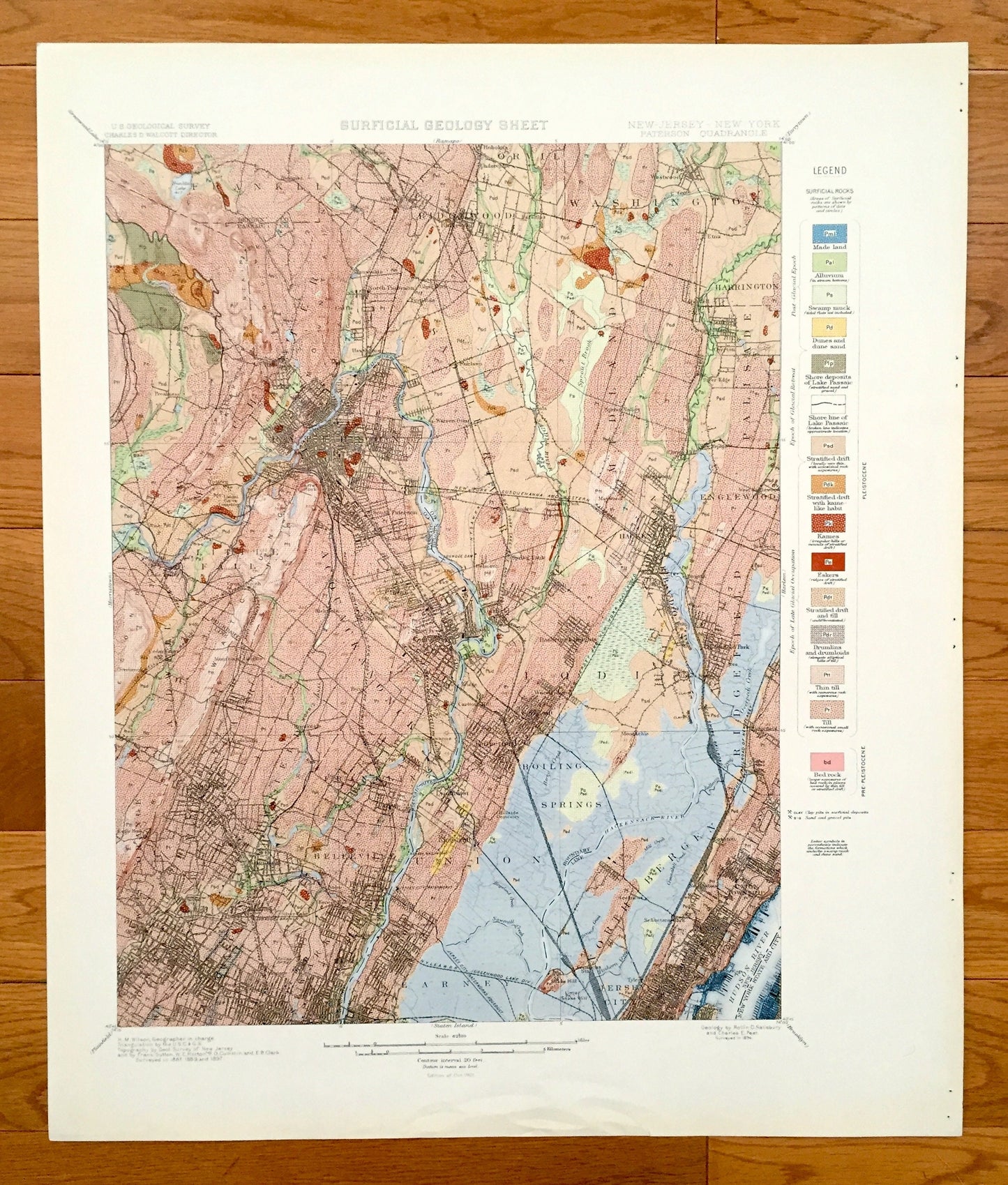 Antique Paterson, New Jersey 1901 US Geological Survey Topographic Map – Clifton, Passaic, Rutherford Hackensack Montclair Bergen Teaneck NJ