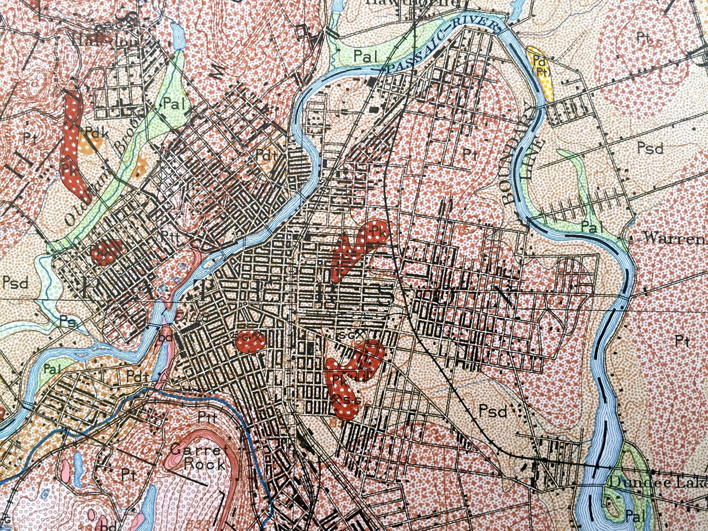 Antique Paterson, New Jersey 1901 US Geological Survey Topographic Map – Clifton, Passaic, Rutherford Hackensack Montclair Bergen Teaneck NJ