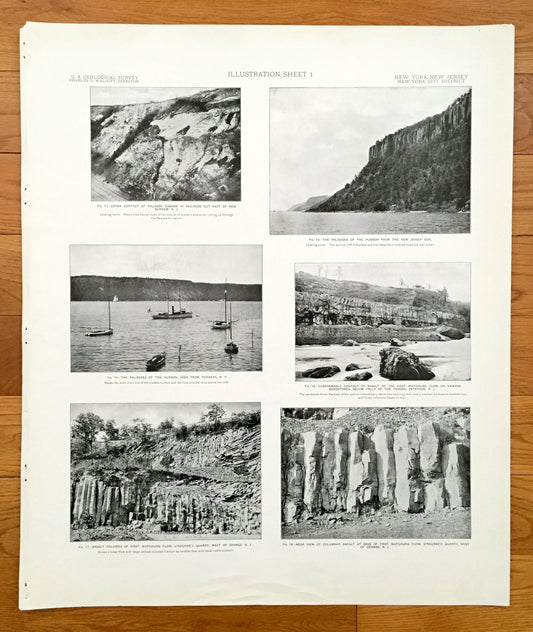 Antique 1901 New York City Area Rock Formation Illustrations - US Geological Survey – Manhattan, New Jersey, Palisades, Hudson River NY NJ