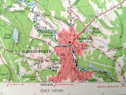 Antique Berwick, Maine 1958 US Geological Survey Topographic Map – Sanford, Lebanon, Acton, Milton Rochester Somersworth New Hampshire ME NH