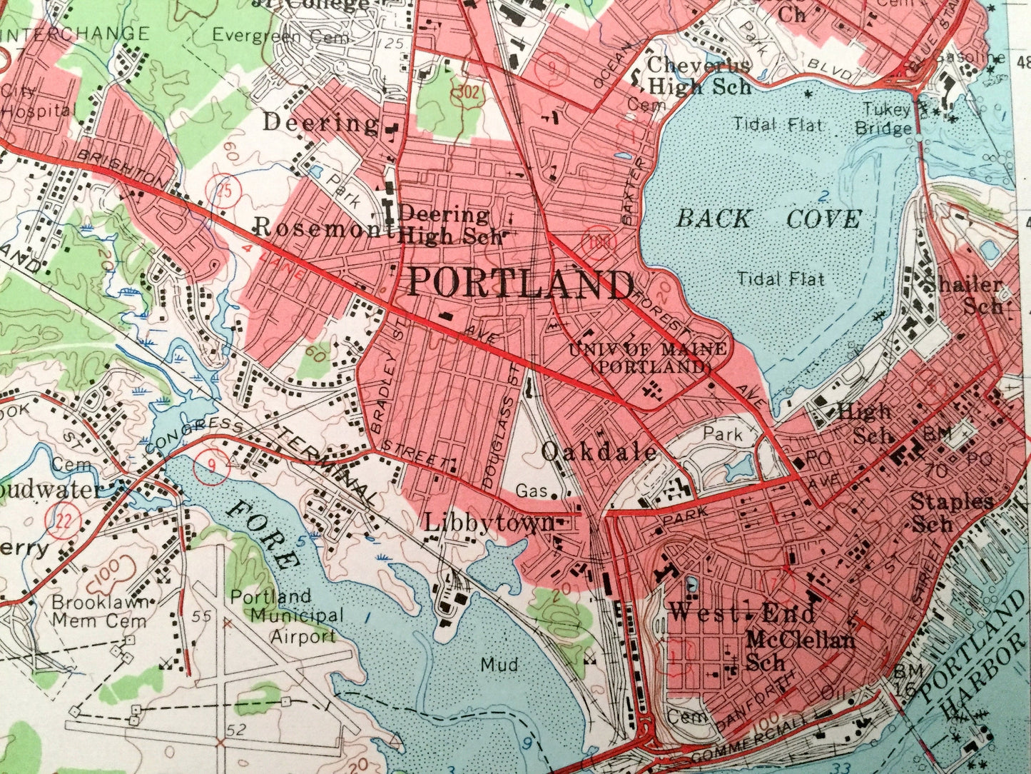 Antique Portland, Maine 1957 US Geological Survey Topographic Map – Scarborough, Westbrook, Falmouth, Back Cove, Pleasantdale, Knightville