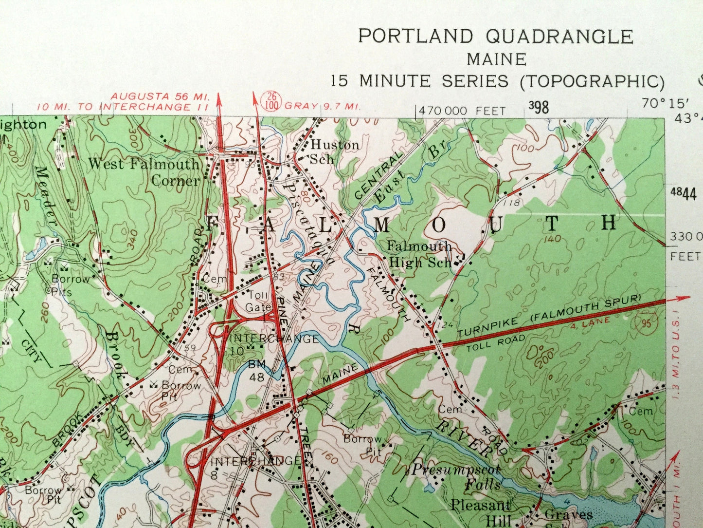 Antique Portland, Maine 1957 US Geological Survey Topographic Map – Scarborough, Westbrook, Falmouth, Back Cove, Pleasantdale, Knightville