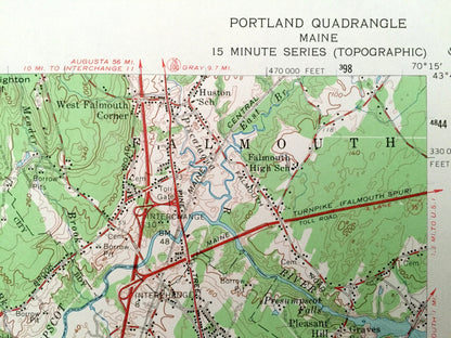 Antique Portland, Maine 1957 US Geological Survey Topographic Map – Scarborough, Westbrook, Falmouth, Back Cove, Pleasantdale, Knightville