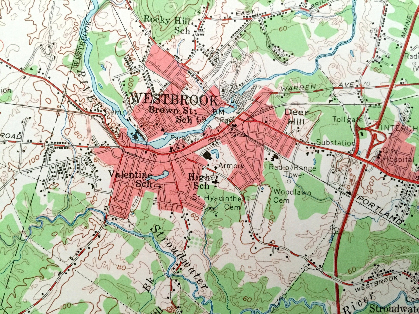 Antique Portland, Maine 1957 US Geological Survey Topographic Map – Scarborough, Westbrook, Falmouth, Back Cove, Pleasantdale, Knightville