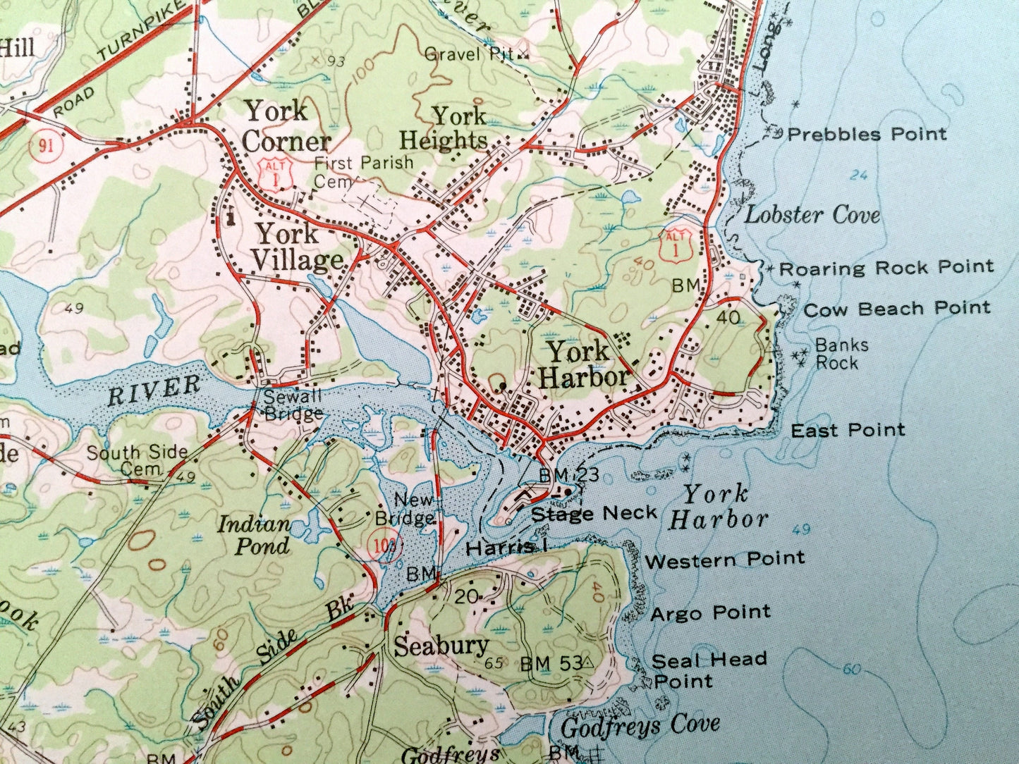 Antique Kittery, Maine 1956 US Geological Survey Topographic Map – York County, Seabury, Rye, New Castle, Admiralty Village, Portsmouth, NH