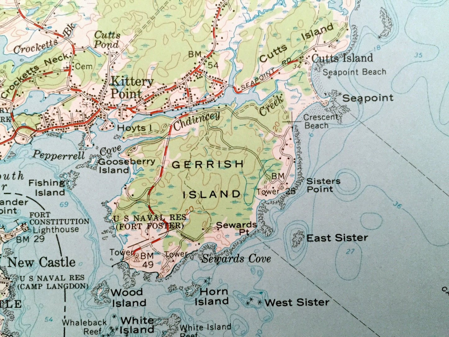 Antique Kittery, Maine 1956 US Geological Survey Topographic Map – York County, Seabury, Rye, New Castle, Admiralty Village, Portsmouth, NH