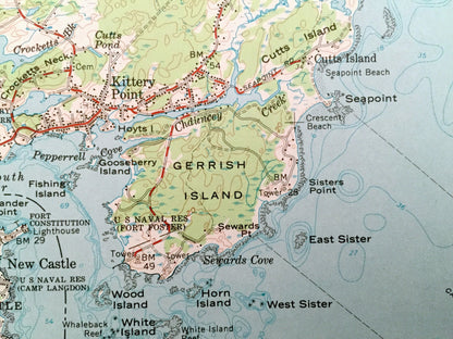 Antique Kittery, Maine 1956 US Geological Survey Topographic Map – York County, Seabury, Rye, New Castle, Admiralty Village, Portsmouth, NH