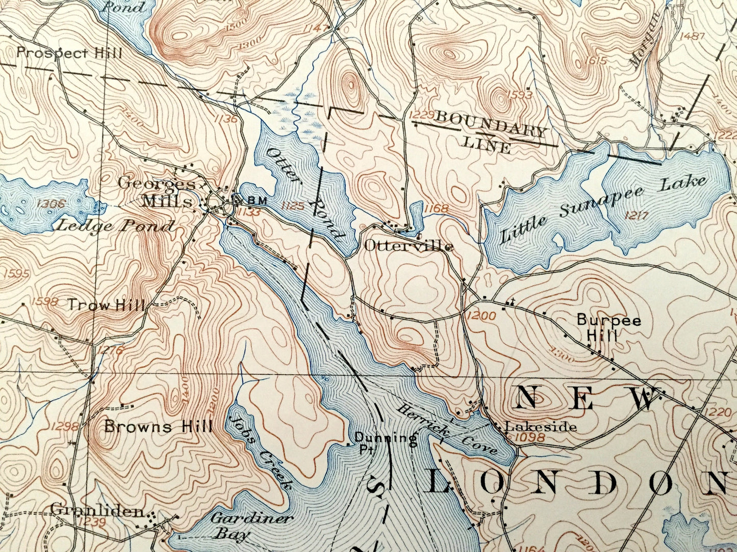 Antique Lake Sunapee, New Hampshire 1905 US Geological Survey Topographic Map – Newport, Newbury, Goshen, New London, Cornish, Croydon, NH