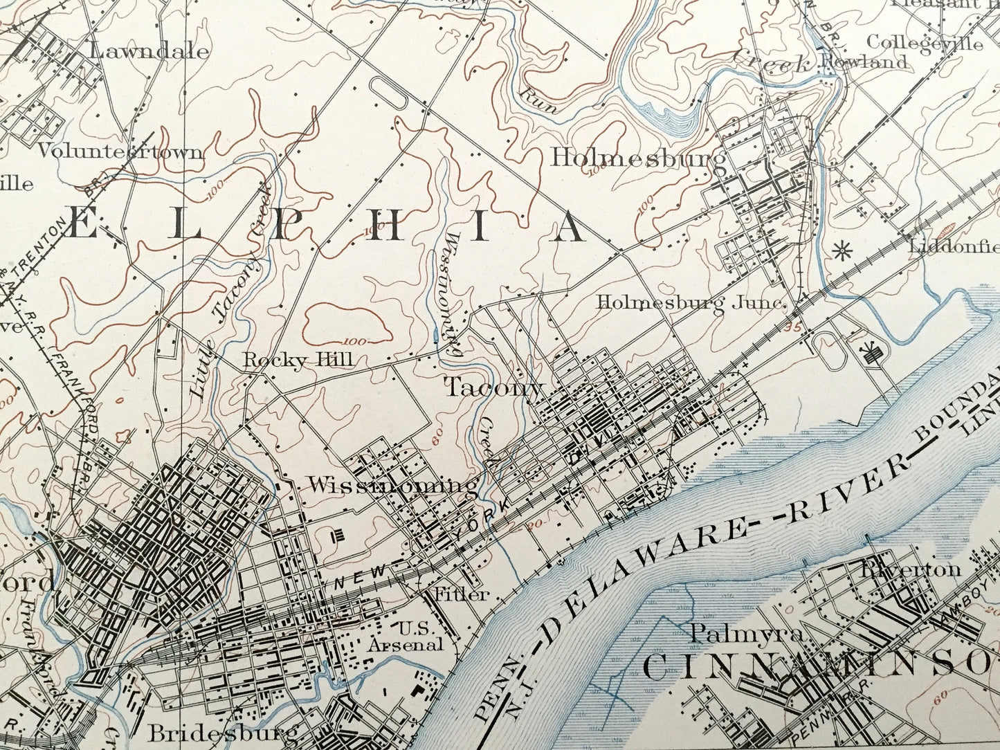Antique Philadelphia, Pennsylvania 1899 U.S. Geological Survey Map - Germantown, Manayunk, Mt Airy, Chestnut Hill, Ambler, Lower Merion, PA