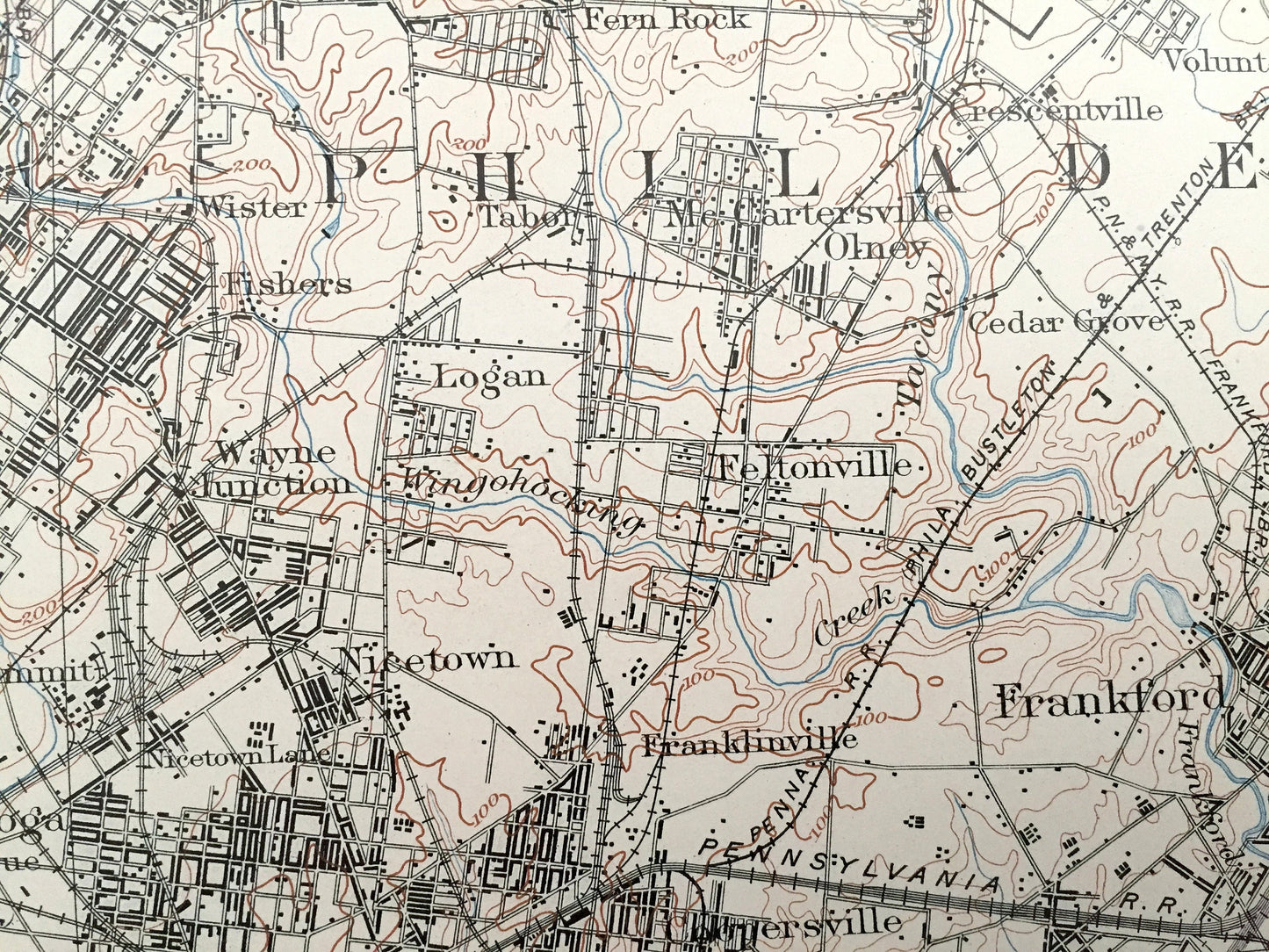 Antique Philadelphia, Pennsylvania 1899 U.S. Geological Survey Map - Germantown, Manayunk, Mt Airy, Chestnut Hill, Ambler, Lower Merion, PA